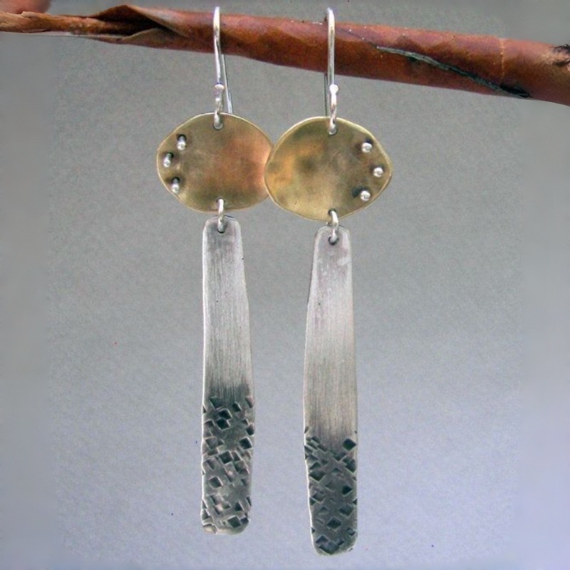 Women's Minimal Retro Dual Tone Long Bar Dangle Hook Earrings